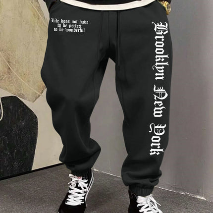 Men's Aesthetic NYC Life Slogan Art Print Sweatpants Elastic Waist Joggers Cozy Daily Hip Hop Street Fashion Bottoms