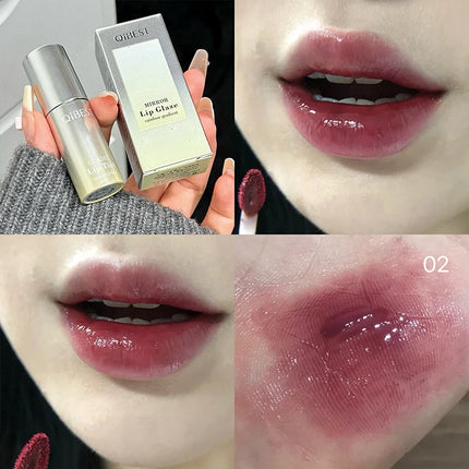 QIBEST Watery Mirror Lip Gloss Long-lasting Moisturizing Easy Wearing Water Glass Lip Glaze Hydrating Sexy Red Lip Tint Makeup