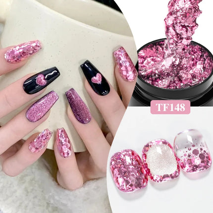 8ml Glitter Sequins Gel Nail Polish Nude Pink Silver Laser Glitter Semi Permanent Soak Off UV Gel Varnish Manicure Nail Supplies