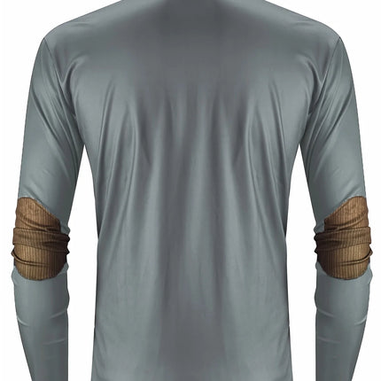 Autumn and Winter Distressed Sailboat Print Men's Casual and Comfortable Long-Sleeved Polo Shirt