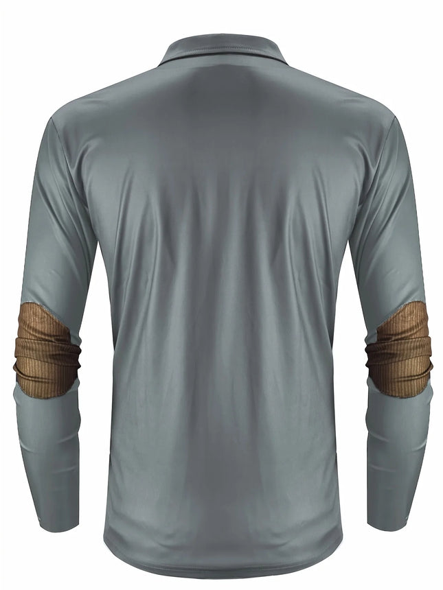 Autumn and Winter Distressed Sailboat Print Men's Casual and Comfortable Long-Sleeved Polo Shirt
