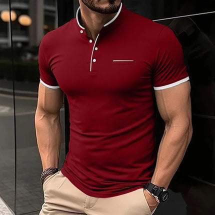 2025 New Men's Casual and Fashionable Solid Color Short-Sleeved Stand-Up Collar T-shirt Summer Versatile and Comfortable Top
