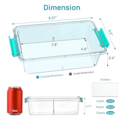 8 Pack Clear Pencil Box with Removable Divider, Plastic Pencil Case Crayon Box, Stackable Storage Containers with Lid for Pen,