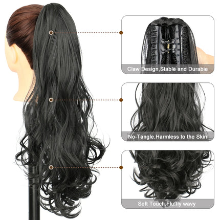 18 Inch Curly Wave Claw Clip In Ponytail Hair Extensions Synthetic Layer Wavy Claw Pony Tail Hairpieces For Women Daily Use