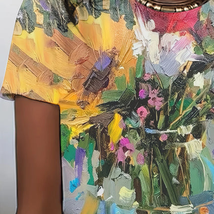 New Spring and Summer Collection! Oil Painting Floral Bottle 3D Printed Personalized T-shirt, Slim and Versatile Top for Women