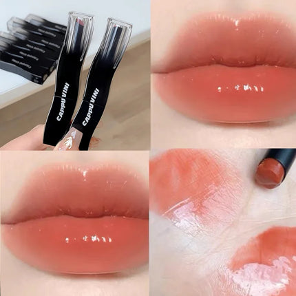 Cappuvini Red Lip Tint Black White Tube Lipstick Light Watery Lip Glaze Soft Mist Lip Gloss Moisture Lipstick 1pcs Mirror Watery