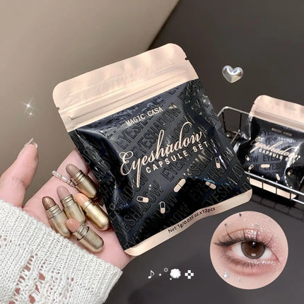 MAGIC CASA 12 Color Capsule Eyeshadow Set Highlighting and Crouching Eyeshadow Non-Smudging Eye Contour Set