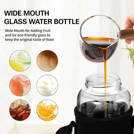 Large Capacity Glass Water Bottle Transparent Milk Juice Cup  for Tour Outdoor Sports and Travel Leak Glass Bottle