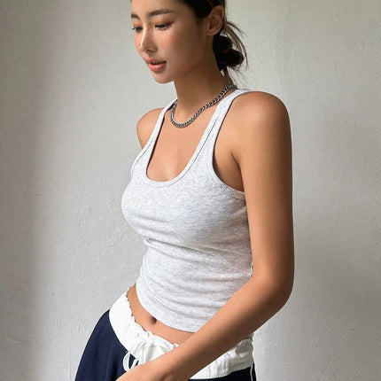 Solid Color Crop Fashion Street Women Square Collar Wide Straps Fitness Tank Top Camisole Breathable Cool Summer Tops  Female