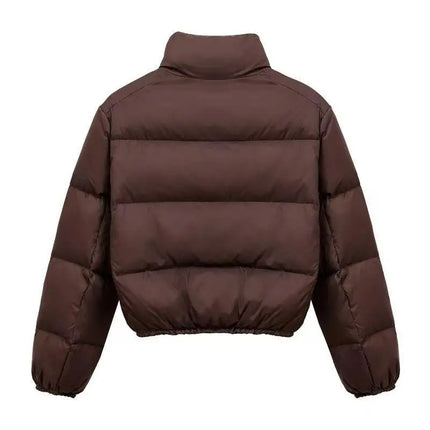 Winter Women's Casual Thi Cotton Padded Jaets Coats Street Sle Straight Cut Long Sve Zipper ort Length Pure Color
