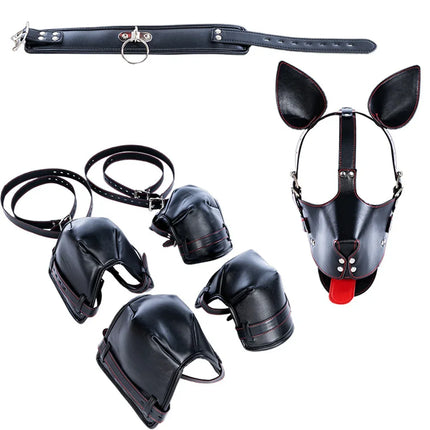 SM Dog Bondage Kits with Fetish Slave Elbow Knee Restrain Crawl Protective Gear for Couple Adult Games Erotic Sex Toys