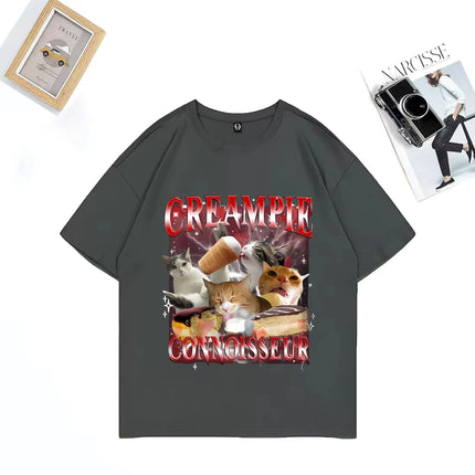 Funny for Creampie Connoisseur Meme Graphics T Shirt Woman Short Sleeve Vintage Street Hip Hop Loose T-shirts