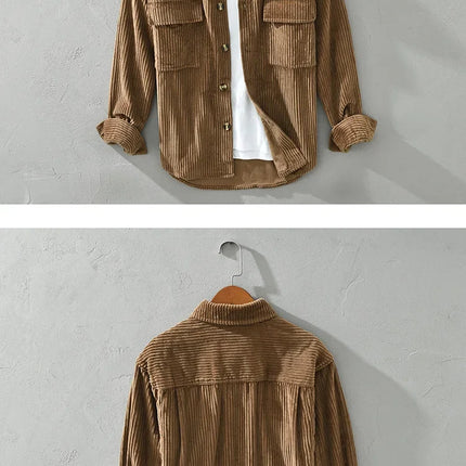 New Fashionable Corduroy Long Sleeve Men's Shirt Casual Loose-Fit Top Jacket High Quality Amazon Autumn/Winter Collection