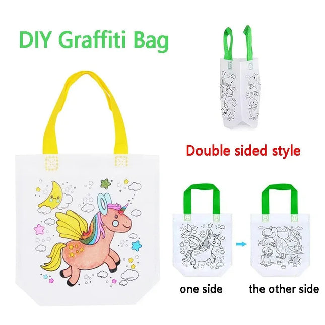 DIY /Coloring Goodie Bags with Coloring Markers Party Gift Bags for Kids Toy Storage Bag Eco Non-Woven Fabric Shopping Bags