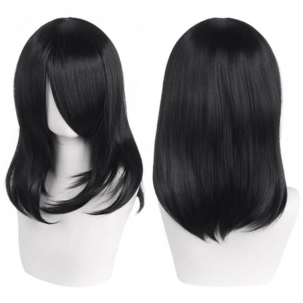High Quality 40cm Medium Cosplay Wig With Bang Black Blond Pink Red Blue Purple Heat Resistant Synthetic Hair Wigs