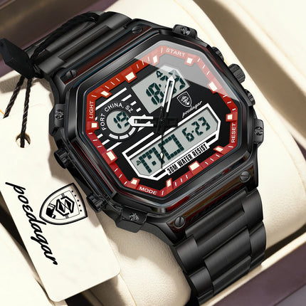 POEDAGAR Functional Men Wristwatch Waterproof Luminous Stainless Steel LED Man Watch Week Date Electronic Men's Quartz Watches