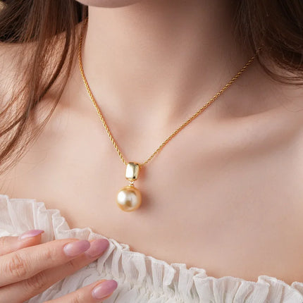 DREJEW Yellow Pendant Pearl Necklace Earring Set for Women Light Luxury High-end French Retro Wedding Jewelry Sets Party Gift