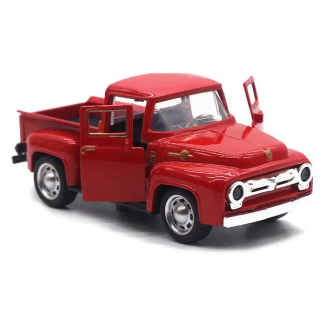 1/32 Red Metal Truck Model Vintage Alloy Mini Pull-Back Diecast Car Collection Decor Boys Children's New Year Christmas Toy Gift
