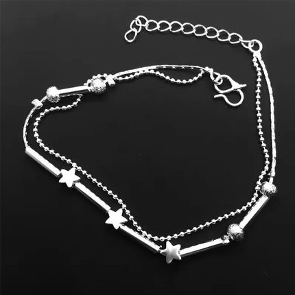 2025 New Fashion Anklet Korean Version Of The Jewelry Double Powder Beads For The Women's Anklet Jewelry Wholesale