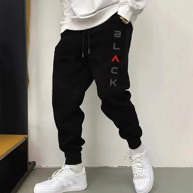 Black Letter Print Men's Pants Autumn Winter New Sport Jogging Trousers Fitness Loose Fit Clothing Solid Color  SweatpantsOutfit