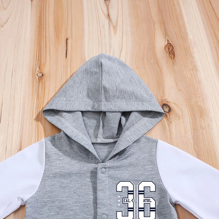 IURNXB Baby Romper Grey Longsleeve Newborn Hooded Baseball Clothes 36 Classic Sport Typography Jersey Kids Infant Jumpsuit 0-18M