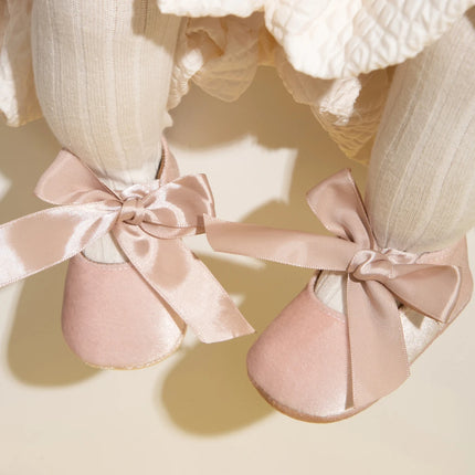 Newborn Baby Girls Dress Shoes Bowknot Ribbon Princess Infant Toddler Rubber Non-slip Flat First Walkers Crib Shoes Mary Jane