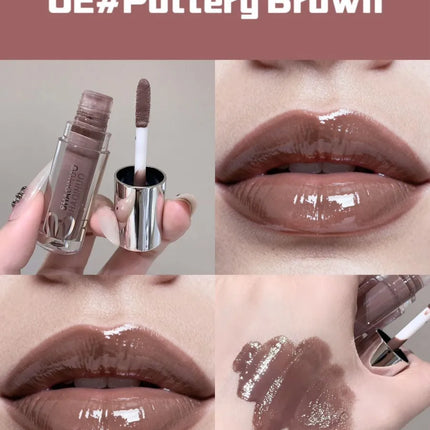SHAQINUO Water Light Mirror Lip Gloss Lasting Moisturizing Cool Black Silver Gray Pearlescent Fine Sparkling Lipstick Lip Oil