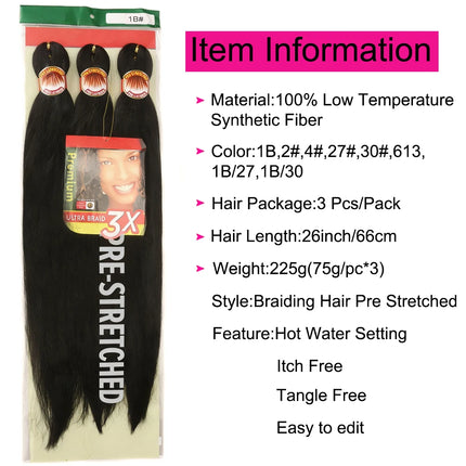 Braiding Hair Pre Stretched 3X Braid 26 Inch Ombre Braiding Hair Blonde Synthetic Fake Hair Extensions for Crochet Twist Women