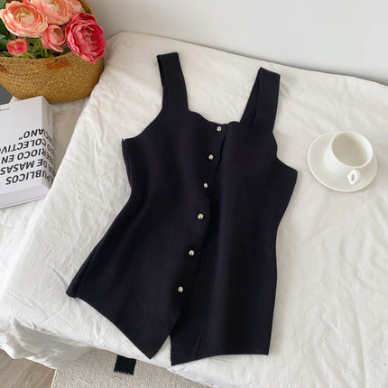 Women's Knitted Slim Fit Vest Summer 2025 Svel Top Single Button Design Versatile Inner and Outer Wear Commute Sle