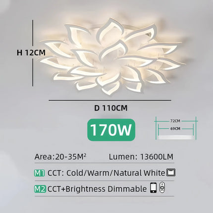 IRALAN Nordic Minimalist Ceiling Light With Remote Control Living Room Modern Creative Petal Design Ceiling Lamp Fixture Bedroom