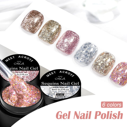 7PCS/SET Glitter Nail Polish,Sparkly Shiny UV LED Soak Off 6Colors Gel Polish Kit Home DIY Manicure Nail Salon Varnish With Tool