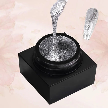 Reflective Glitter Gel Polish Mirror Chrome Effect Gold Silver Black UV Cured Long Lasting Shiny Salon Home DIY Nail Art