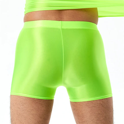 Mens Sexy Nylon Sheer Shiny Oil Boxer Shorts Underwear Solid Color Boxershorts Erotic Elastic Ice Silk Panties Underpants Cueca