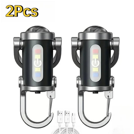 Mini TYPE-C Rechargeable LED Flashlight Keychain Portable Waterproof Camping Pocket Light Keyring Hanging Lamp Outdoor Tool