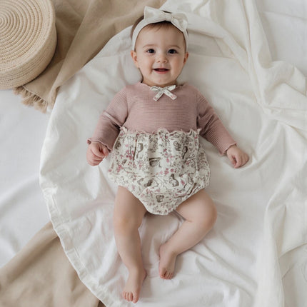 0-18M Baby Girl Autumn Romper Casual Long Sleeve O Neck Floral Print Patchwork Newborn Jumpsuit Infants Daily Cute Clothes