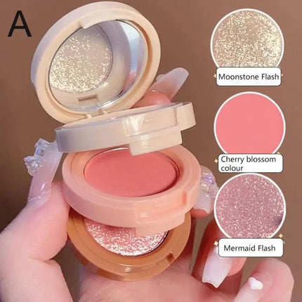 3 in - 1 One Makeup Palette Peach Blush Contour Shadow Highlighter with Matte & Glitter Pigments for Eyebrow Nose and Face Plus