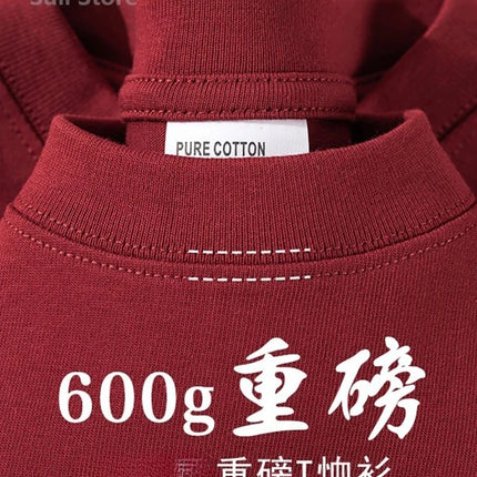 600G Heavy Cotton Short-sleeved T-shirt for Men and Women with The Same Loose Round Neck Simple Navy Blue Bottoming Shirt