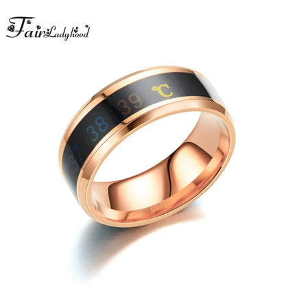 FairLadyHood Black Silver Color Gold Rose Blue Color Intelligent Thermometer Temperature Men Women 316L Stainless Steel Couple