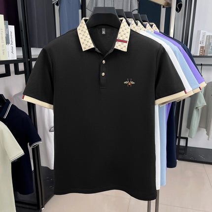 High quality honey bee embroidered short sleeve men polo shirt summer new T-shirt brand letter jacquard lapel casual trendy top