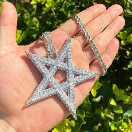 Aokaishen Iced Out Big Star Necklace Pendant for Men 5A Cubic Zirconia Prong Setting Hip Hop Jewelry