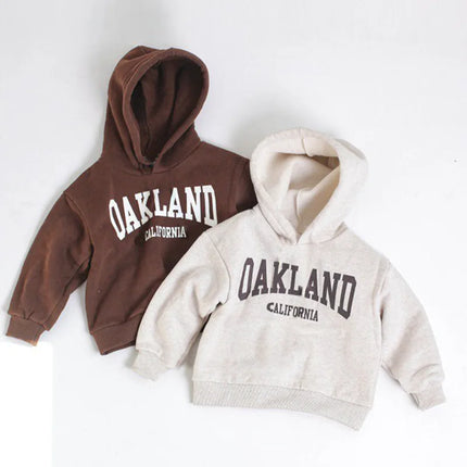 2025 Autumn Winter Kids Hoodie Fleece Thicken Boys Girls Letters Printed Hooded Sweatshirt Children Warm Loose Tops Casual Cloth