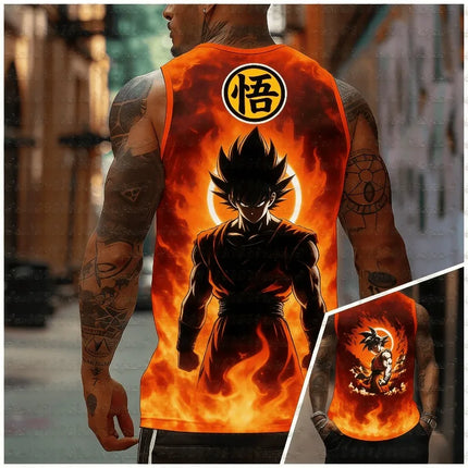 aiyan Goku Dragon Ball Z Oversized Anime Print Men's Sleeveless T-Shirts Gym Workout Vest Summer Quick-dry Lightweight