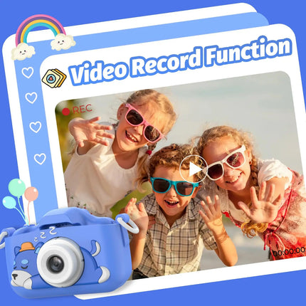Blue Dog Kids Camera 1080P HD Digital Camera 2.0" Dual Lens Selfie Video Camera with Games Birthday Gift Toys for Boys