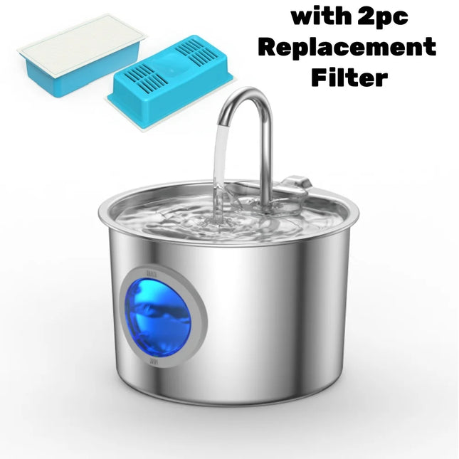 2.2L Automatic Cat Water Fountain with Multiple Filters Stainless Steel Pet Water Dispenser Quiet Pump for Indoor Cats And Dogs