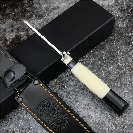 Russia Survival Fixed Blade Knife with Leather 440C Blade Resin Handle Survival Hunting Outdoor Knife Multi-Purpose Cutting Tool