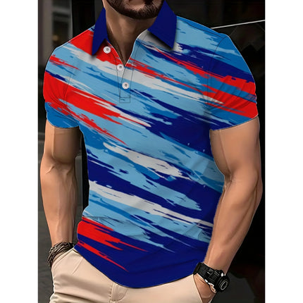 Men's Summer Random Print, Fashionable and Simple Polo Shirt, Comfortable, Lightweight and Breathable Beach Vacation