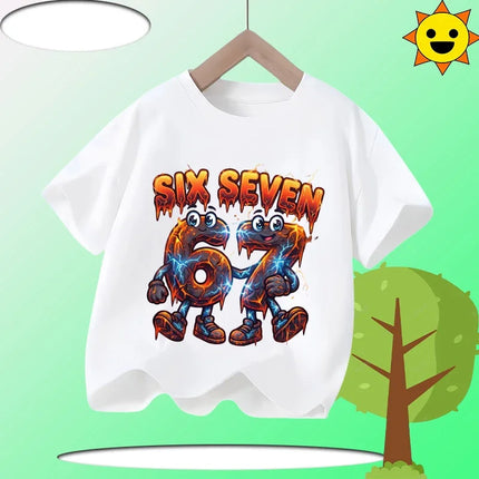 Boys T Shirts 6 To 7 Years T-Shirt 67 Number Print Casual Italian Brainrot Summer Top Suitable for Funny Gift for Casual Attire