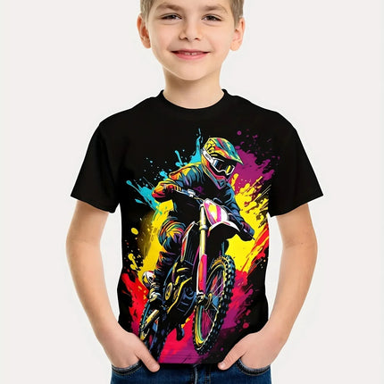 2024 Summer Kids Clothing Motorcycle Children's T-Shirt 3D Printing Short Sleeve Boys Girls Loose Tops Streetwear 2 To 8 Years