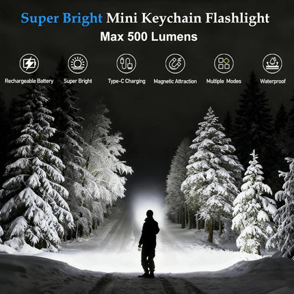 Super Bright LED Flashlight USB Rechargeable Pocket Torch with Clip & Magnetic Base Mini Keychain EDC Light for Outdoor Camping