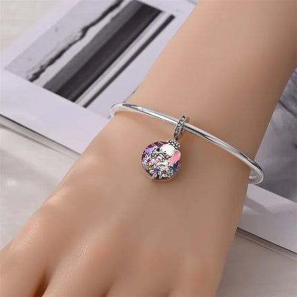 100% 925 Sterling Silver Blue Crystal Life Tree Angel Star Moon Pendants Charms Fit Qikaola 925 Original Bracelets DIY Jewelry